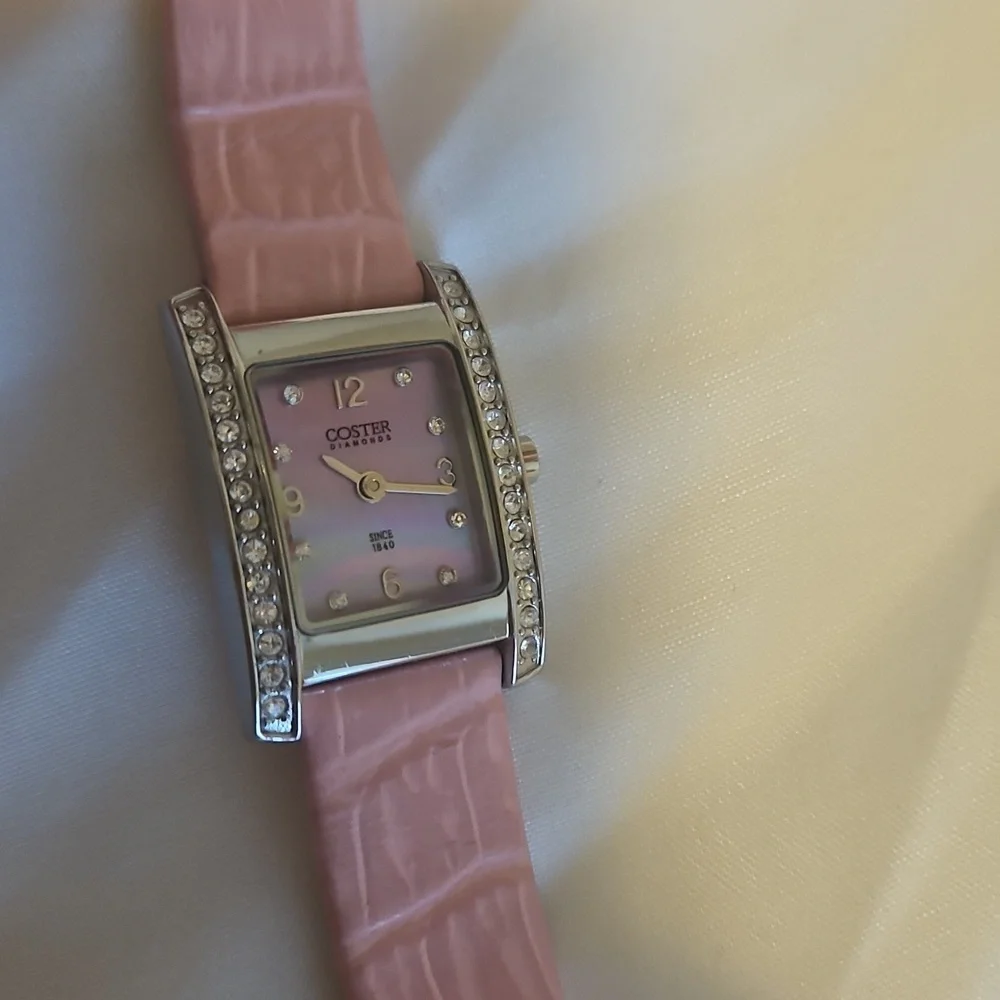 Coster Diamonds Watch With Pink Genuine Leather Strap